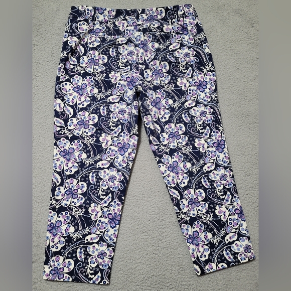 Talbots Perfect Crop Colorful Purple Floral Cropped Pants Size 10P - Picture 2 of 12